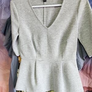Ann Taylor Heather Gray V-Neck Peplum Blouse
